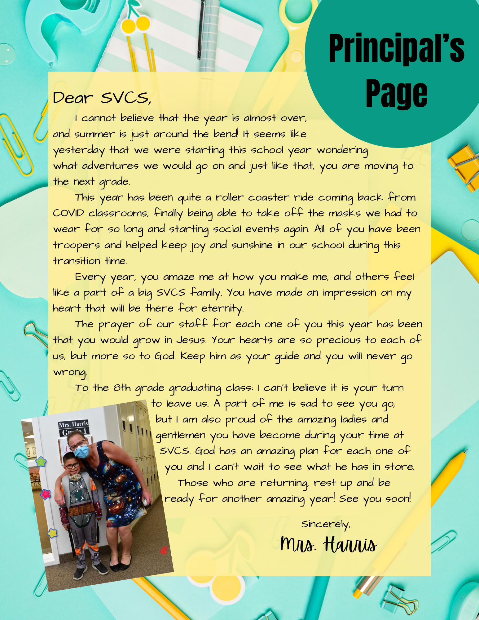 Principal Page website principal's page about a great school year
